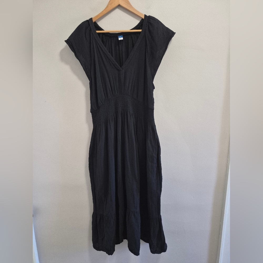 Old Navy Gauzy Slub Cotton Black Ruffle Hem Midi Dess Size XL